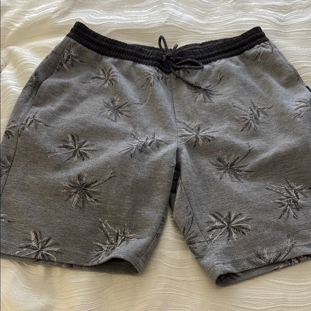 Gray Palm Print Drawstring Shorts - image 1